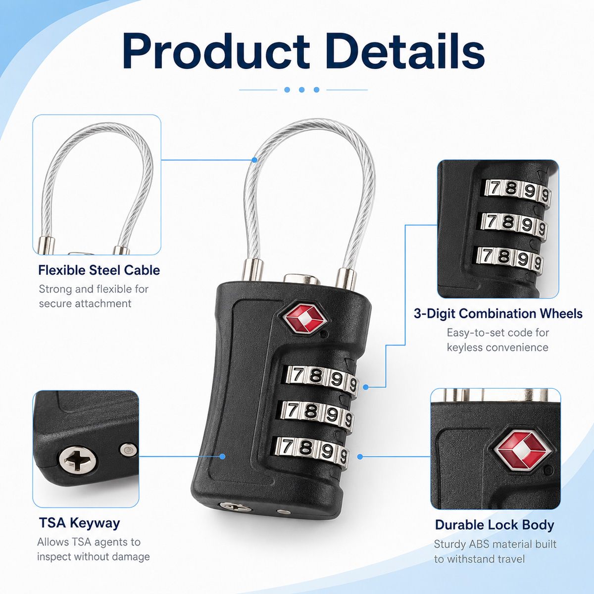 قفل أمتعة معتمد من TSA، قفل بك - مراجعة Cable Lock Combination وسعره