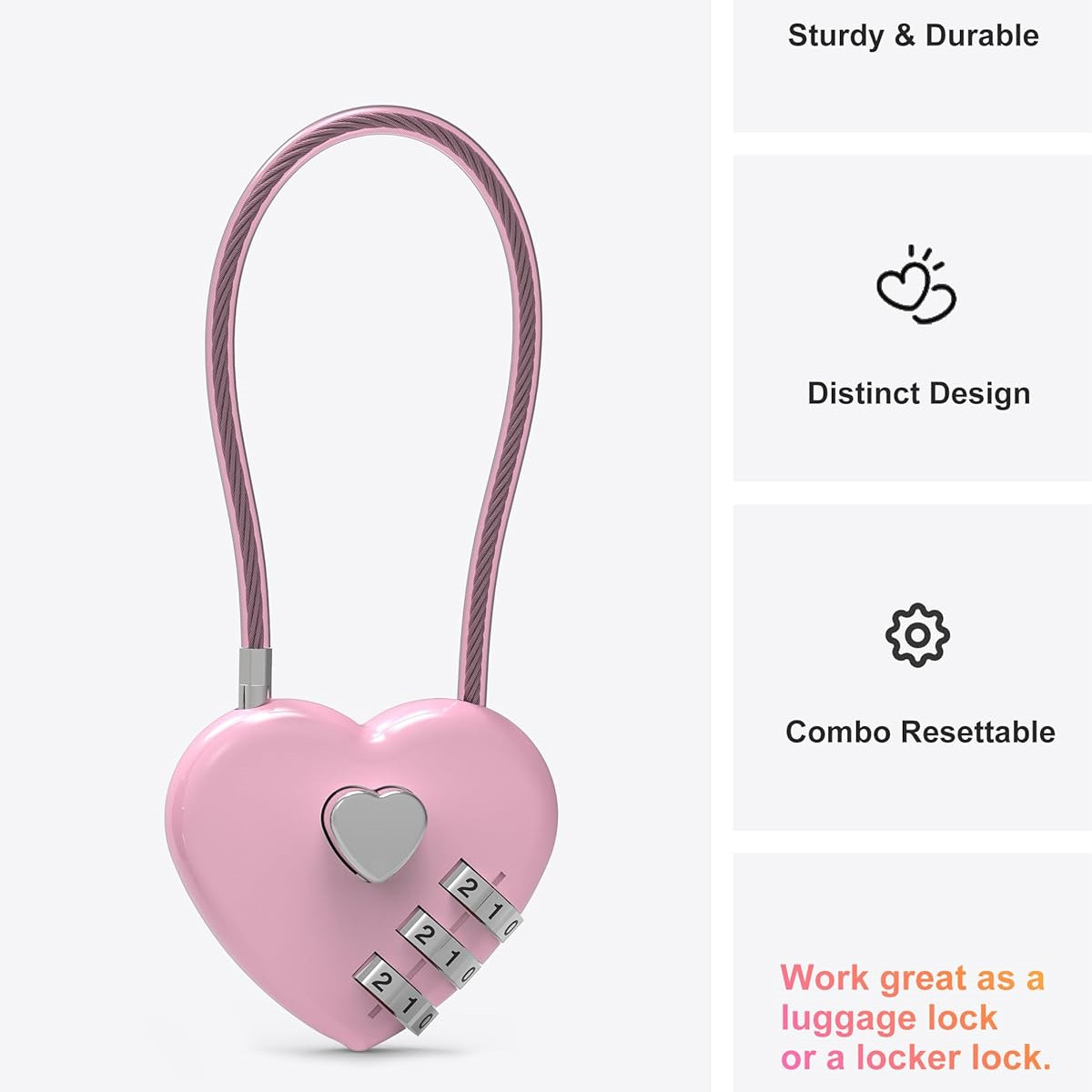 قفل كابل على شكل قلب وردي بثلا - مراجعة Cable Lock Combination وسعره