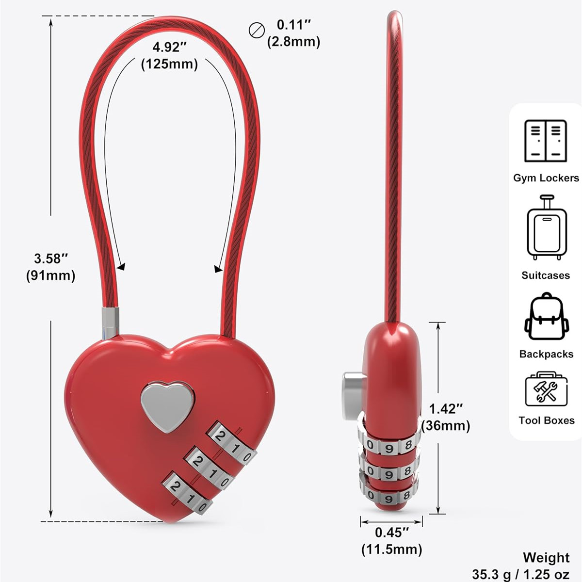 قفل كابل على شكل قلب وردي بثلا - مراجعة Cable Lock Combination وسعره